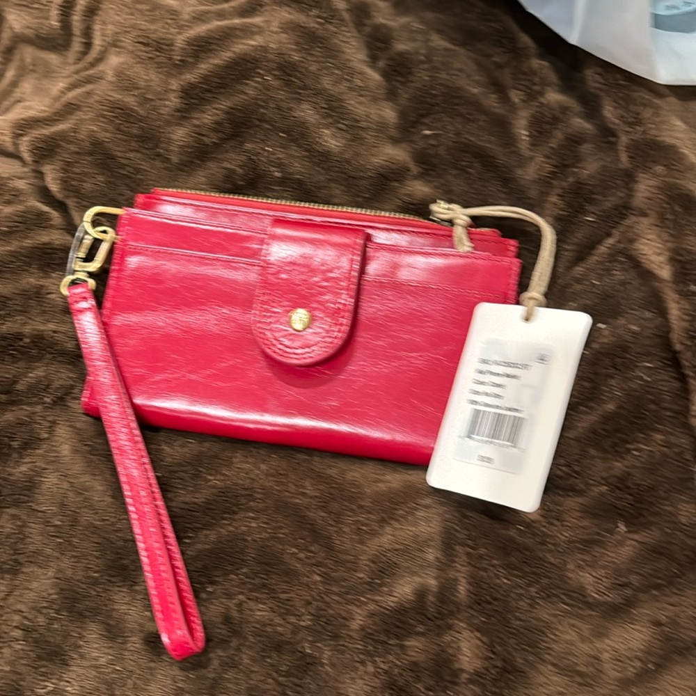 NWT red leather HOBO wallet with handle (removable)